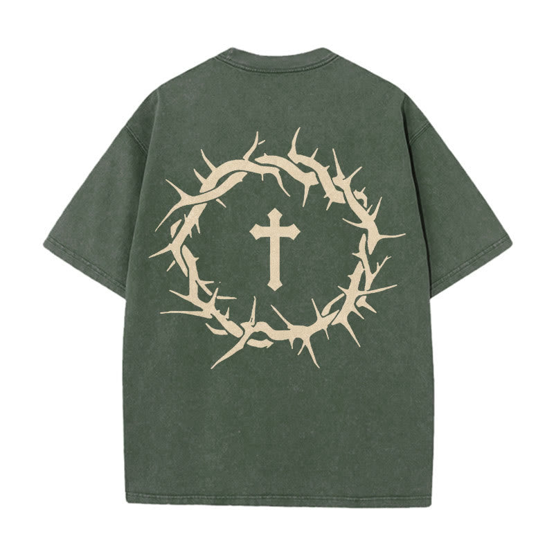 Christianartworkshop Faith Over Fear Thorn Cross Unisex gewaschenes T-Shirt - Armeegrün - 5XL - image 9