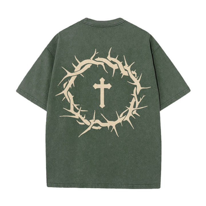 Christianartworkshop Faith Over Fear Thorn Cross Unisex gewaschenes T-Shirt - Armeegrün - 5XL - image 9