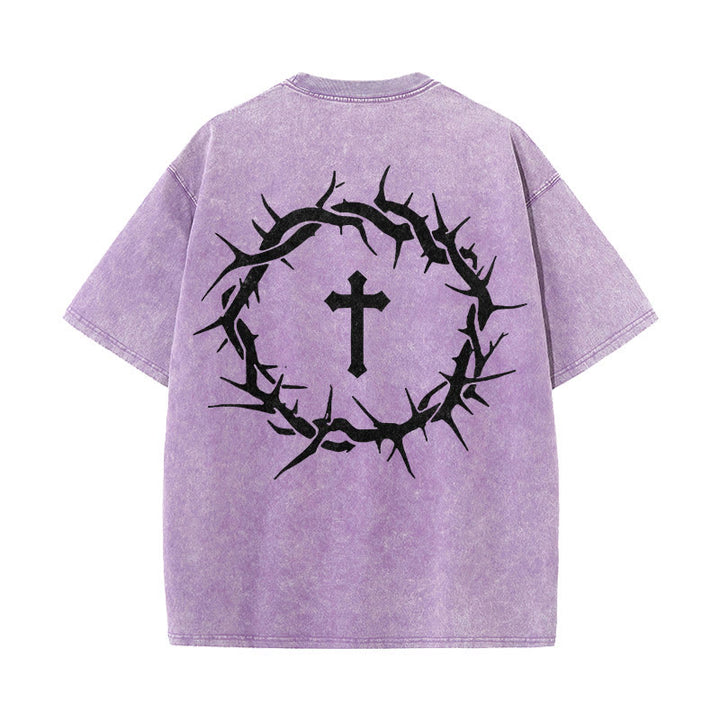 Christianartworkshop Faith Over Fear Thorn Cross Unisex gewaschenes T-Shirt - Lila - 5XL - image 14