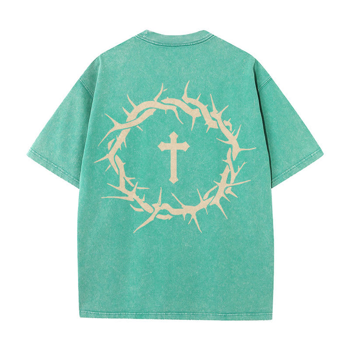 Christianartworkshop Faith Over Fear Thorn Cross Unisex gewaschenes T-Shirt - Grün - 5XL - image 18
