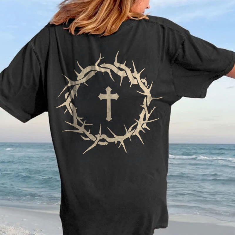 Christianartworkshop Faith Over Fear Thorn Cross Unisex gewaschenes T-Shirt - image 5