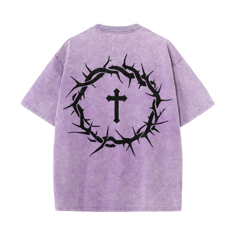 Christianartworkshop Faith Over Fear Thorn Cross Unisex gewaschenes T-Shirt - Lila - 5XL - image 13