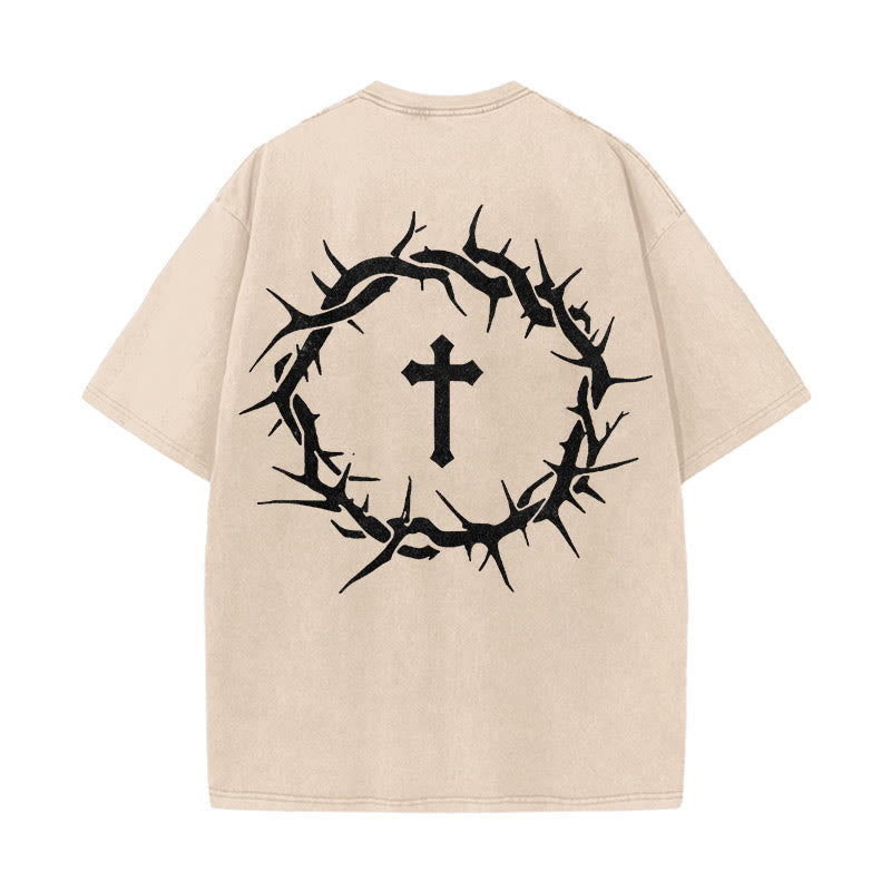 Christianartworkshop Faith Over Fear Thorn Cross Unisex gewaschenes T-Shirt - Aprikose - 5XL - image 8