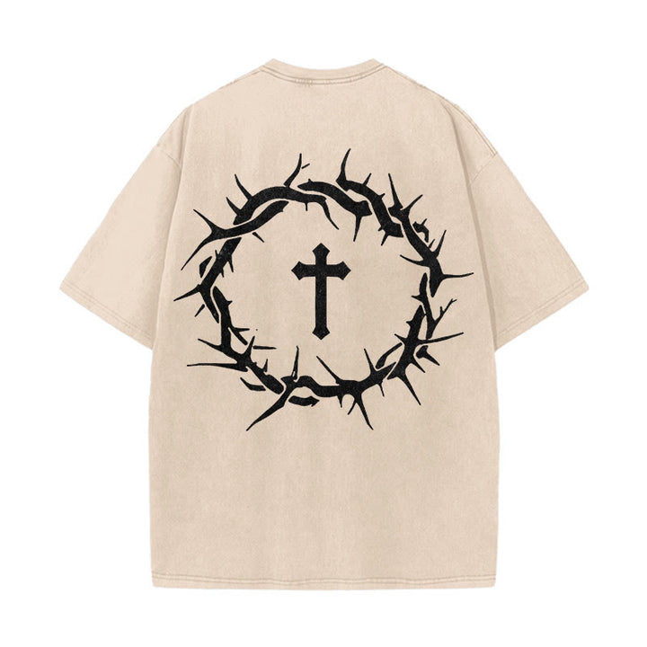 Christianartworkshop Faith Over Fear Thorn Cross Unisex gewaschenes T-Shirt - Aprikose - 5XL - image 8