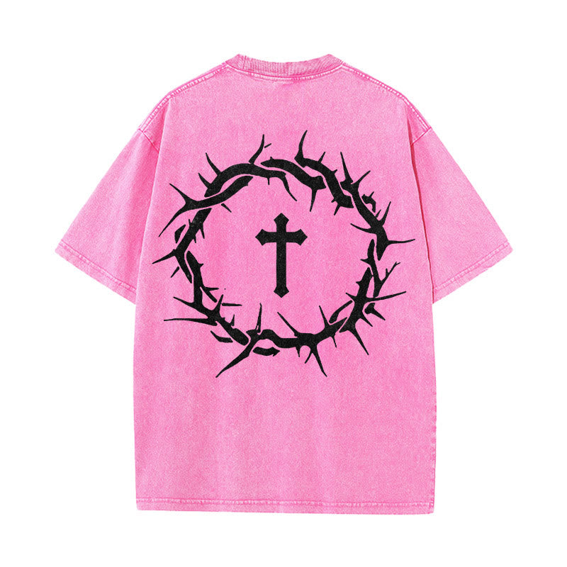 Christianartworkshop Faith Over Fear Thorn Cross Unisex gewaschenes T-Shirt - Rosa - 5XL - image 20