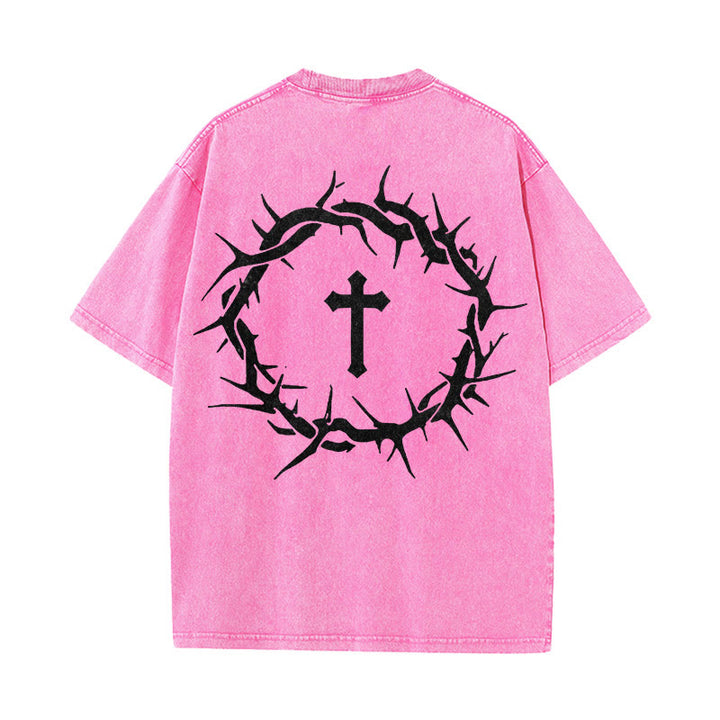 Christianartworkshop Faith Over Fear Thorn Cross Unisex gewaschenes T-Shirt - Rosa - 5XL - image 20