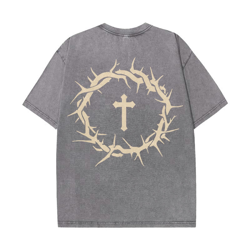 Christianartworkshop Faith Over Fear Thorn Cross Unisex gewaschenes T-Shirt - Grau - 5XL - image 1