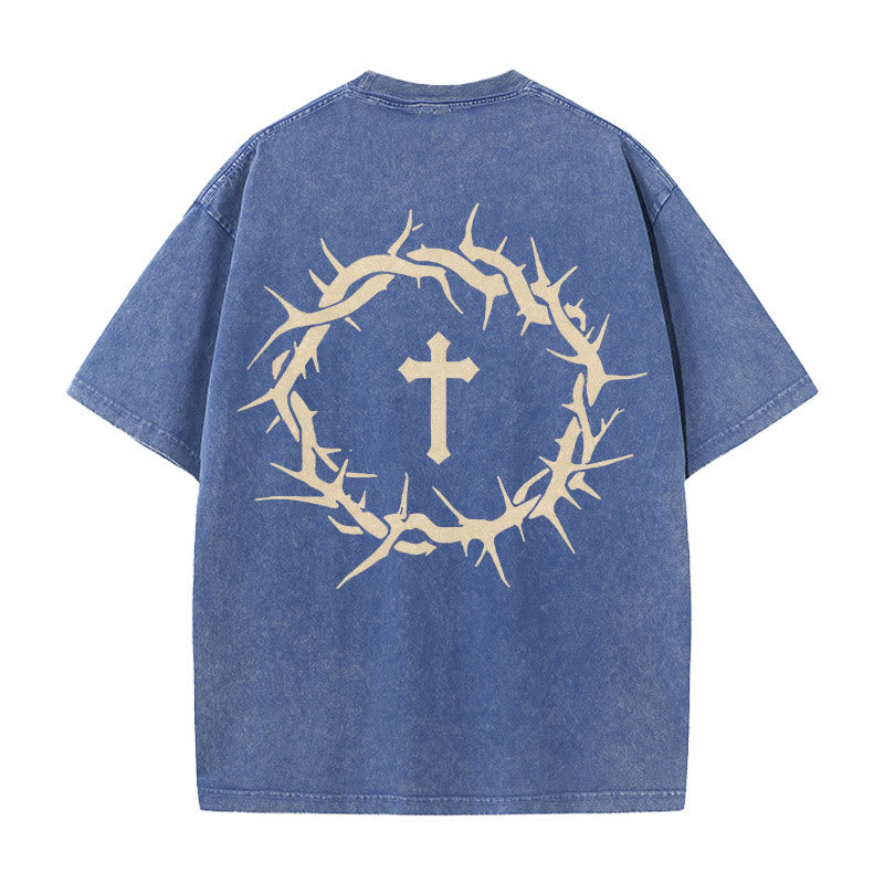 Christianartworkshop Faith Over Fear Thorn Cross Unisex gewaschenes T-Shirt - Blau - 5XL - image 11