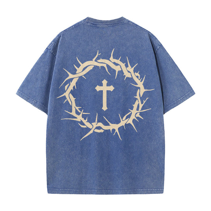 Christianartworkshop Faith Over Fear Thorn Cross Unisex gewaschenes T-Shirt - Blau - 5XL - image 11