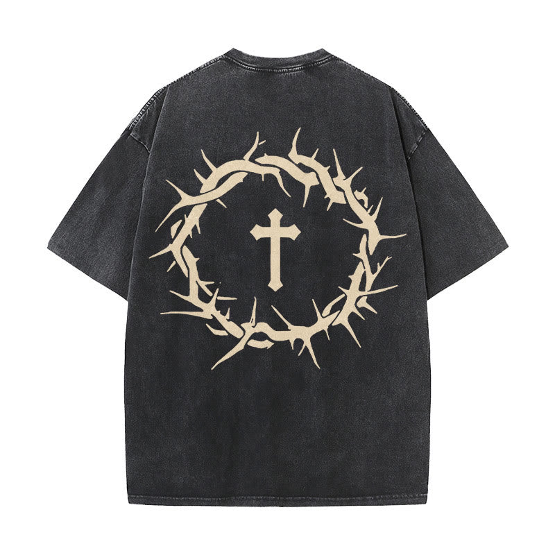 Christianartworkshop Faith Over Fear Thorn Cross Unisex gewaschenes T-Shirt - Schwarz - 5XL - image 3