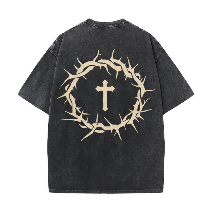 Christianartworkshop Faith Over Fear Thorn Cross Unisex gewaschenes T-Shirt - Schwarz - 5XL - image 3