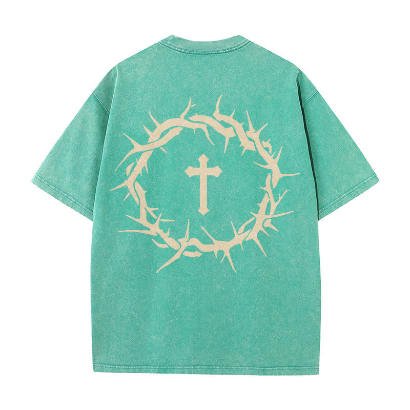 Christianartworkshop Faith Over Fear Thorn Cross Unisex gewaschenes T-Shirt - Grün - 5XL - image 17