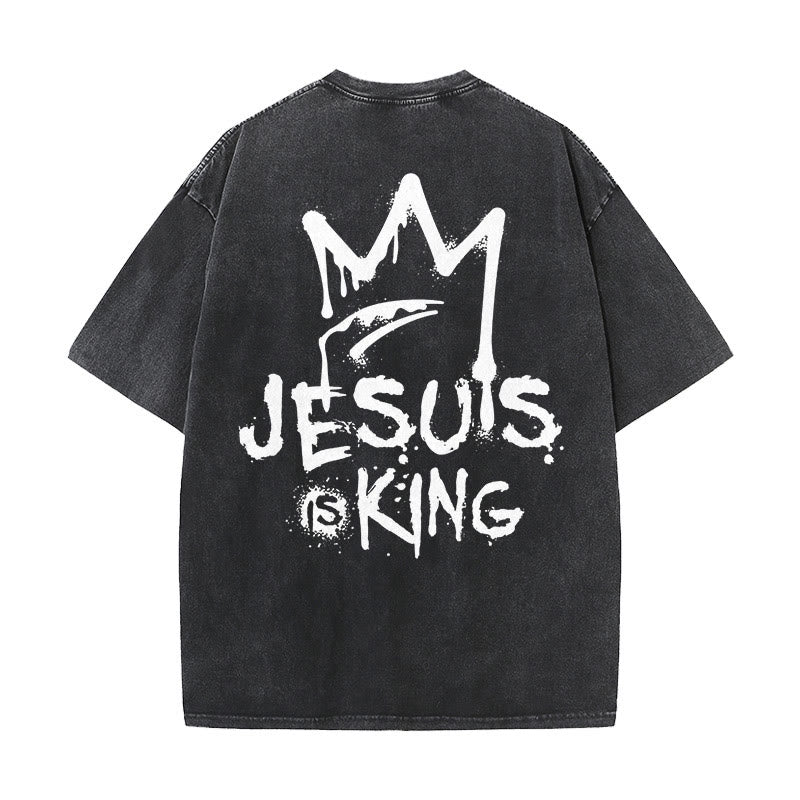 Christianartworkshop Jesus ist König Christliches Unisex-T-Shirt, gewaschen - Schwarz - 5XL - image 1