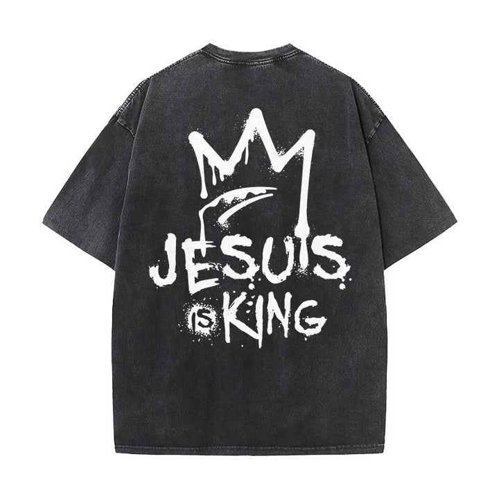 Christianartworkshop Jesus ist König Christliches Unisex-T-Shirt, gewaschen - Schwarz - 5XL - image 1