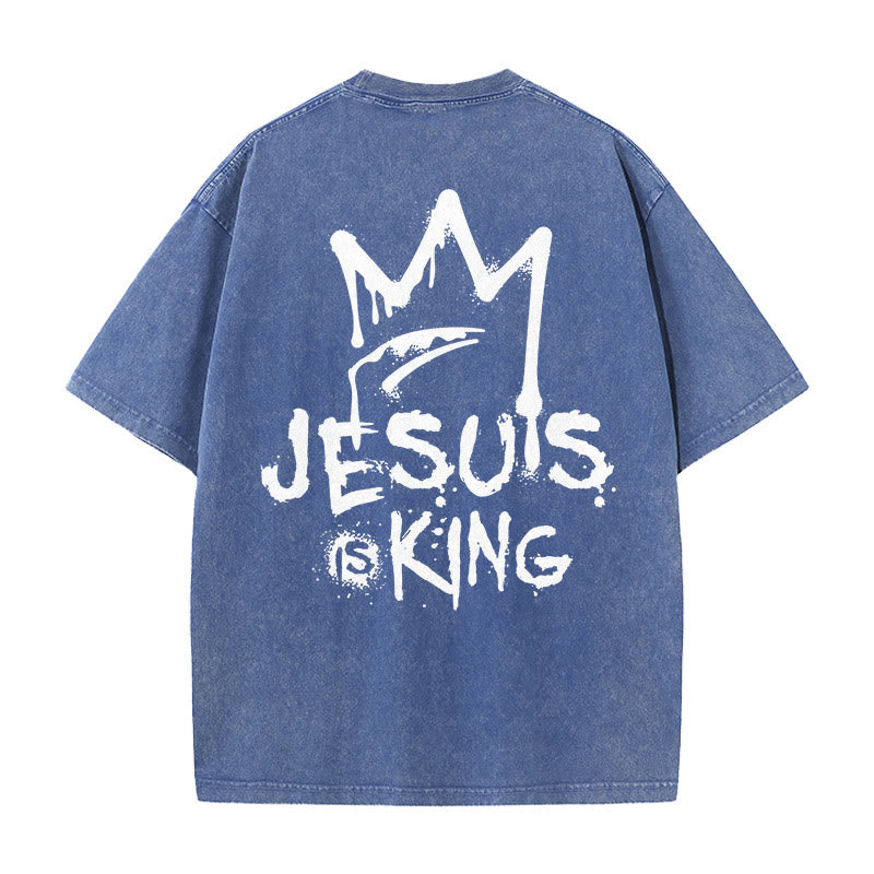 Christianartworkshop Jesus ist König Christliches Unisex-T-Shirt, gewaschen - Blau - 5XL - image 12