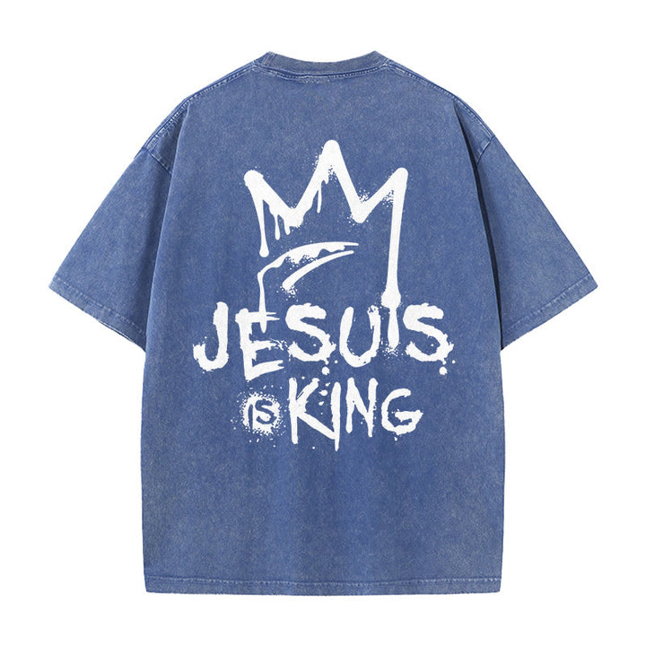 Christianartworkshop Jesus ist König Christliches Unisex-T-Shirt, gewaschen - Blau - 5XL - image 12