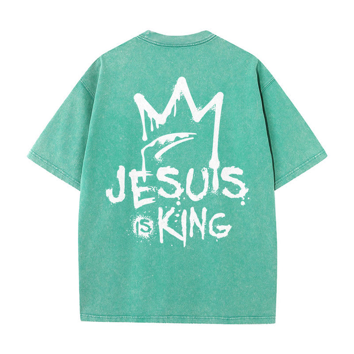 Christianartworkshop Jesus ist König Christliches Unisex-T-Shirt, gewaschen - Grün - 5XL - image 18