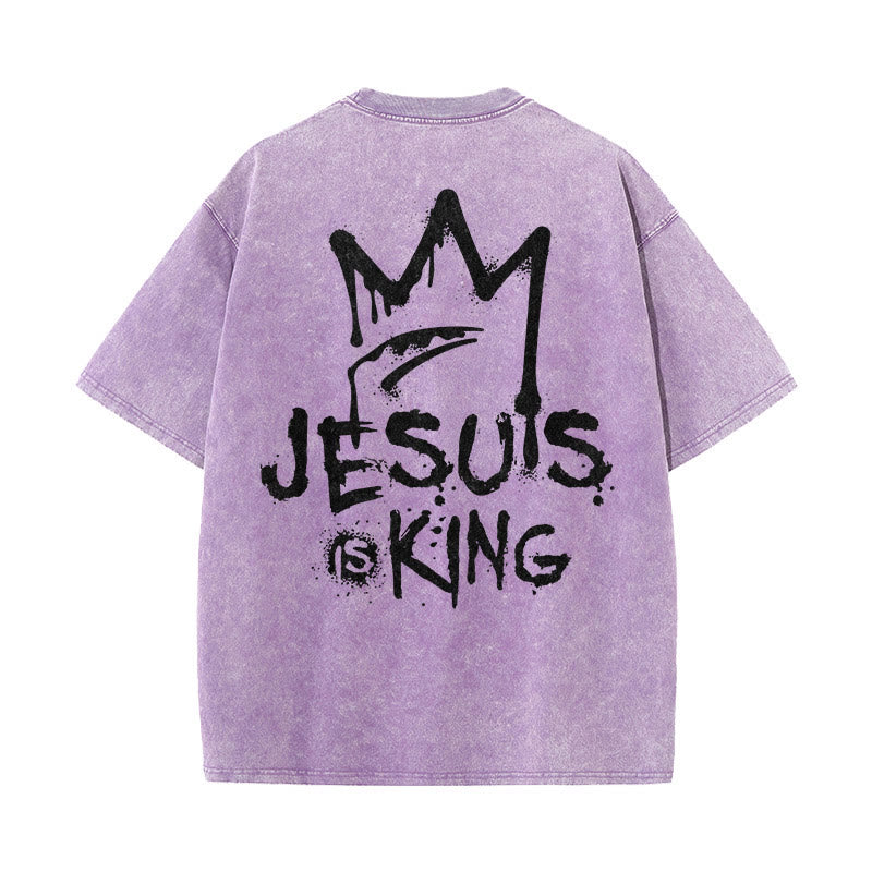 Christianartworkshop Jesus ist König Christliches Unisex-T-Shirt, gewaschen - Lila - 5XL - image 14