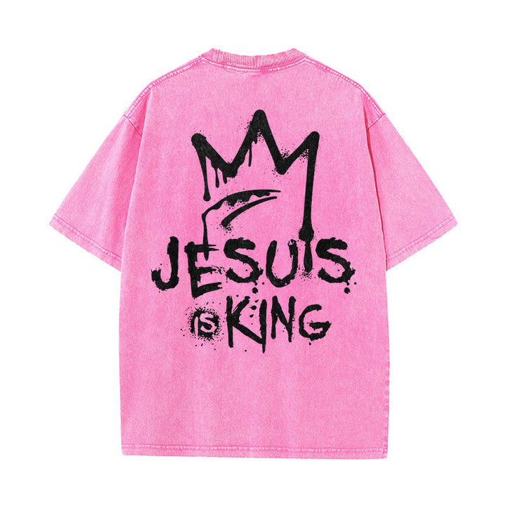 Christianartworkshop Jesus ist König Christliches Unisex-T-Shirt, gewaschen - Rosa - 5XL - image 20