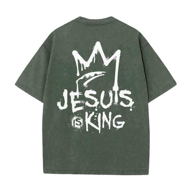 Christianartworkshop Jesus ist König Christliches Unisex-T-Shirt, gewaschen - Armeegrün - 5XL - image 10