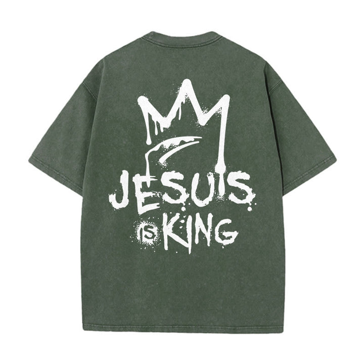 Christianartworkshop Jesus ist König Christliches Unisex-T-Shirt, gewaschen - Armeegrün - 5XL - image 10