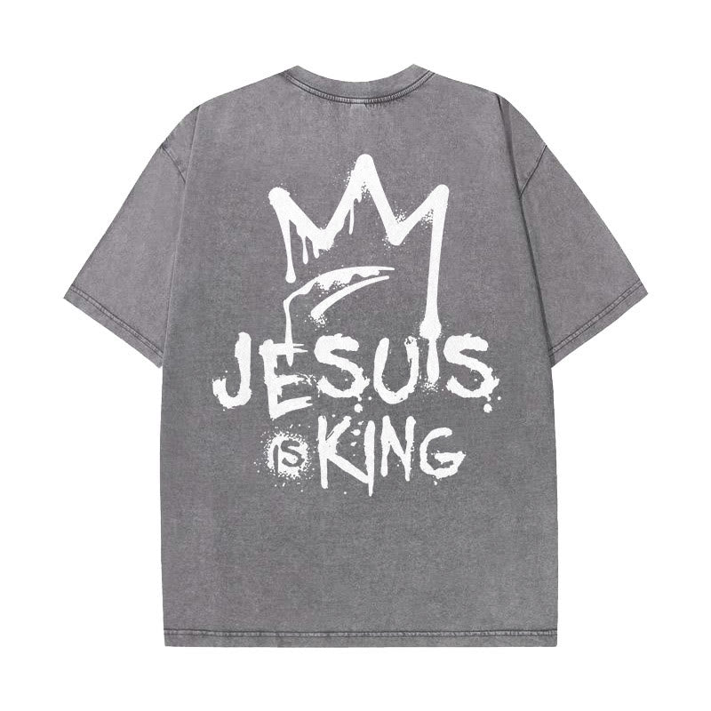 Christianartworkshop Jesus ist König Christliches Unisex-T-Shirt, gewaschen - Grau - 5XL - image 6