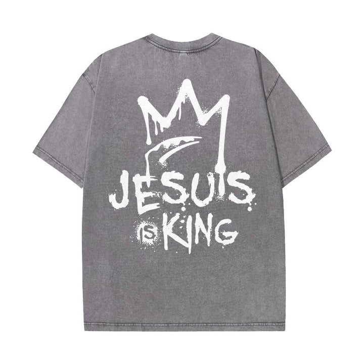 Christianartworkshop Jesus ist König Christliches Unisex-T-Shirt, gewaschen - Grau - 5XL - image 6