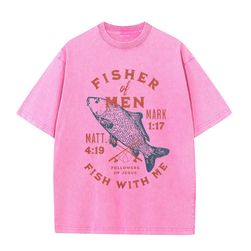 Christianartworkshop Anhänger von Jesus Fisher of Men Unisex gewaschenes T-Shirt - Rosa - 5XL - image 11