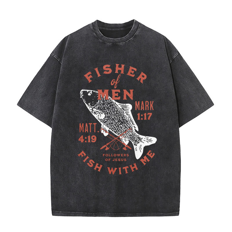 Christianartworkshop Anhänger von Jesus Fisher of Men Unisex gewaschenes T-Shirt - Schwarz - 5XL - image 3