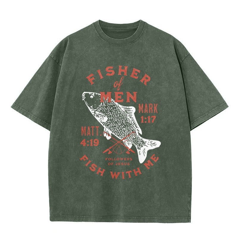 Christianartworkshop Anhänger von Jesus Fisher of Men Unisex gewaschenes T-Shirt - Armeegrün - 5XL - image 5