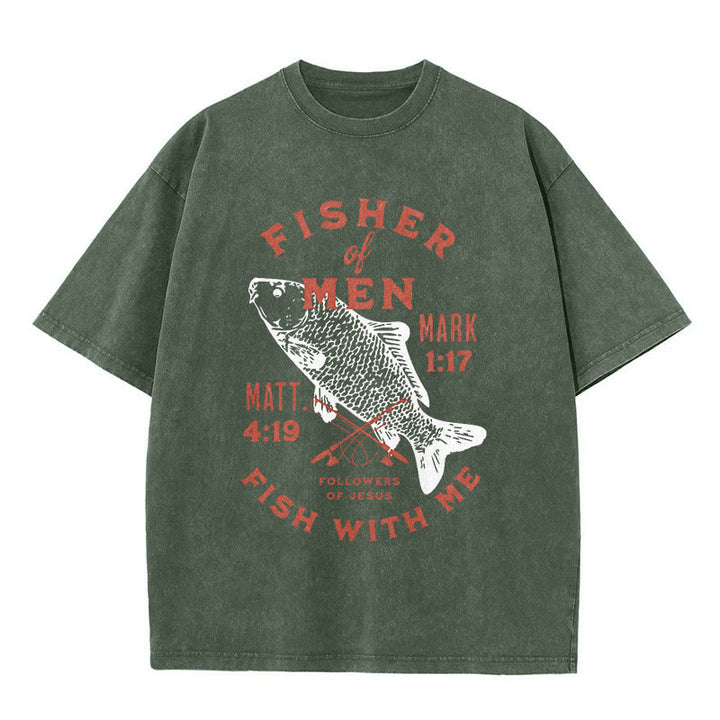 Christianartworkshop Anhänger von Jesus Fisher of Men Unisex gewaschenes T-Shirt - Armeegrün - 5XL - image 5