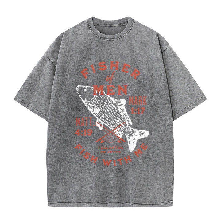 Christianartworkshop Anhänger von Jesus Fisher of Men Unisex gewaschenes T-Shirt - Grau - 5XL - image 5