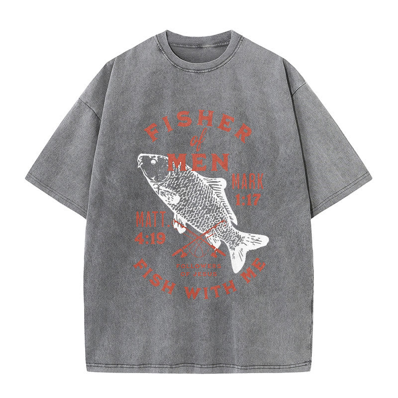 Christianartworkshop Anhänger von Jesus Fisher of Men Unisex gewaschenes T-Shirt - Grau - 5XL - image 4