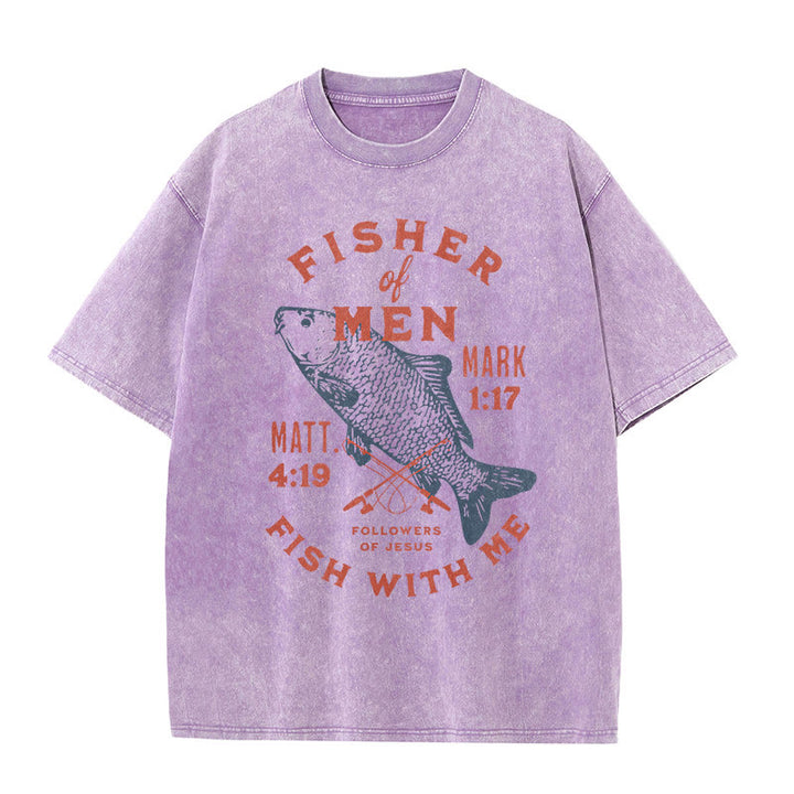 Christianartworkshop Anhänger von Jesus Fisher of Men Unisex gewaschenes T-Shirt - Lila - 5XL - image 8