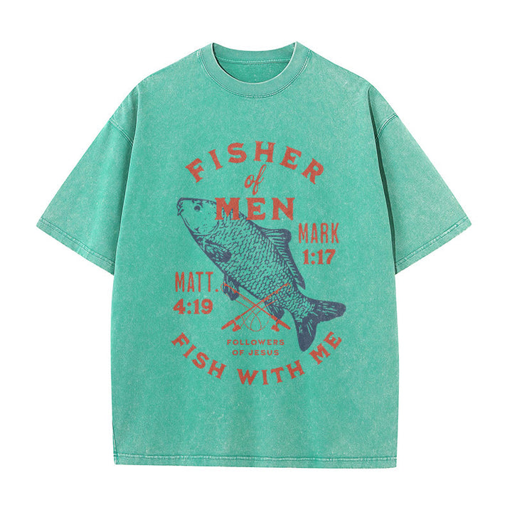 Christianartworkshop Anhänger von Jesus Fisher of Men Unisex gewaschenes T-Shirt - Grün - 5XL - image 10