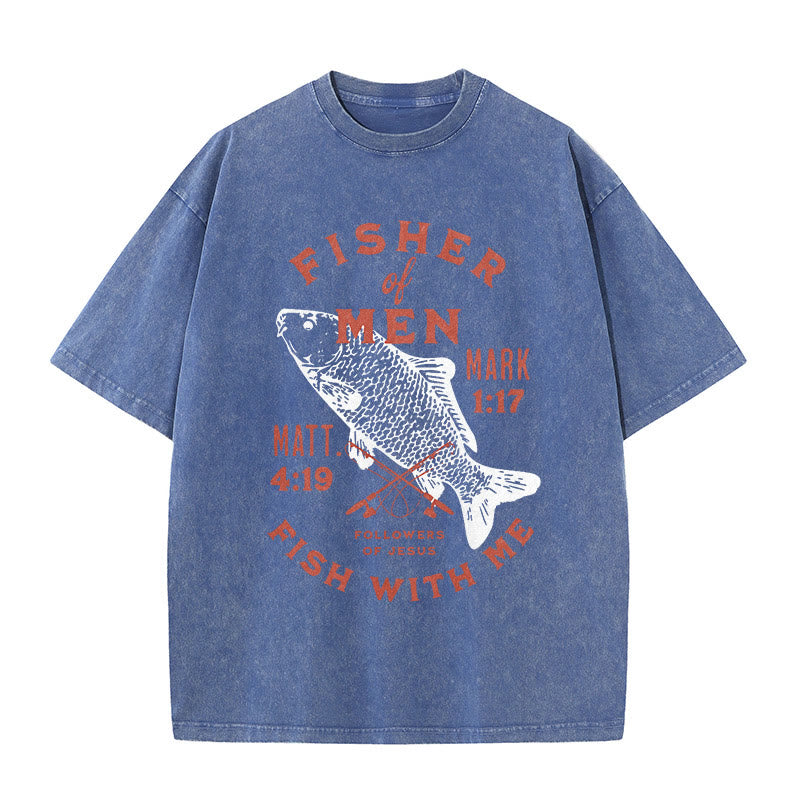 Christianartworkshop Anhänger von Jesus Fisher of Men Unisex gewaschenes T-Shirt - Blau - 5XL - image 7