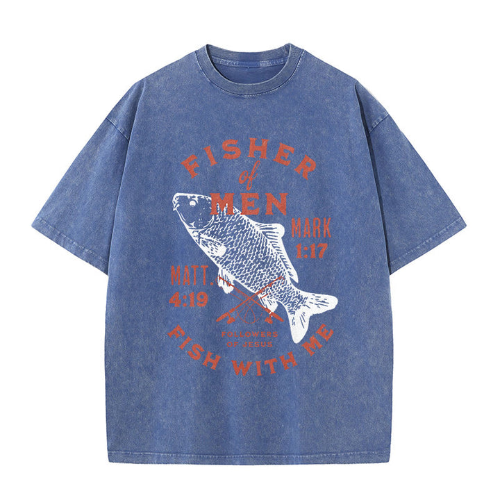 Christianartworkshop Anhänger von Jesus Fisher of Men Unisex gewaschenes T-Shirt - Blau - 5XL - image 7