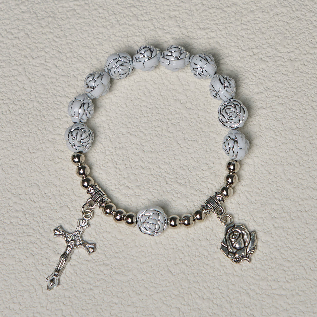 Christianartworkshop Zarte weiße Rosen, Andachtsperlen, Rosenkranz und Armbänder mit der Jungfrau Maria - image 15