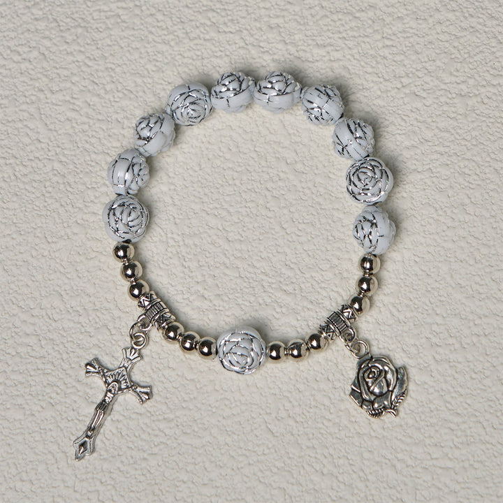 Christianartworkshop Zarte weiße Rosen, Andachtsperlen, Rosenkranz und Armbänder mit der Jungfrau Maria - image 15