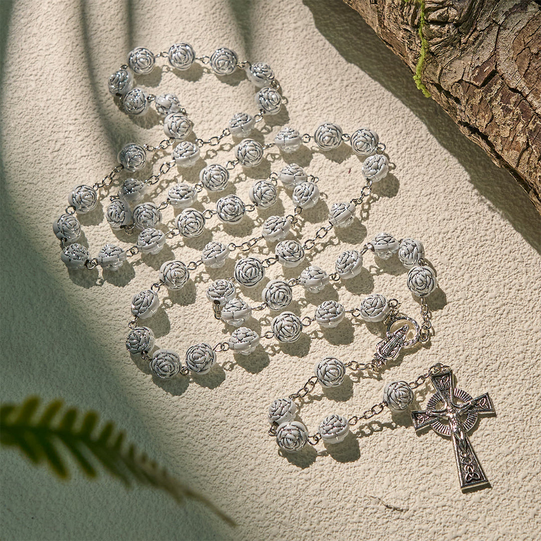 Christianartworkshop Zarte weiße Rosen, Andachtsperlen, Rosenkranz und Armbänder mit der Jungfrau Maria - Rosenkranz - image 0