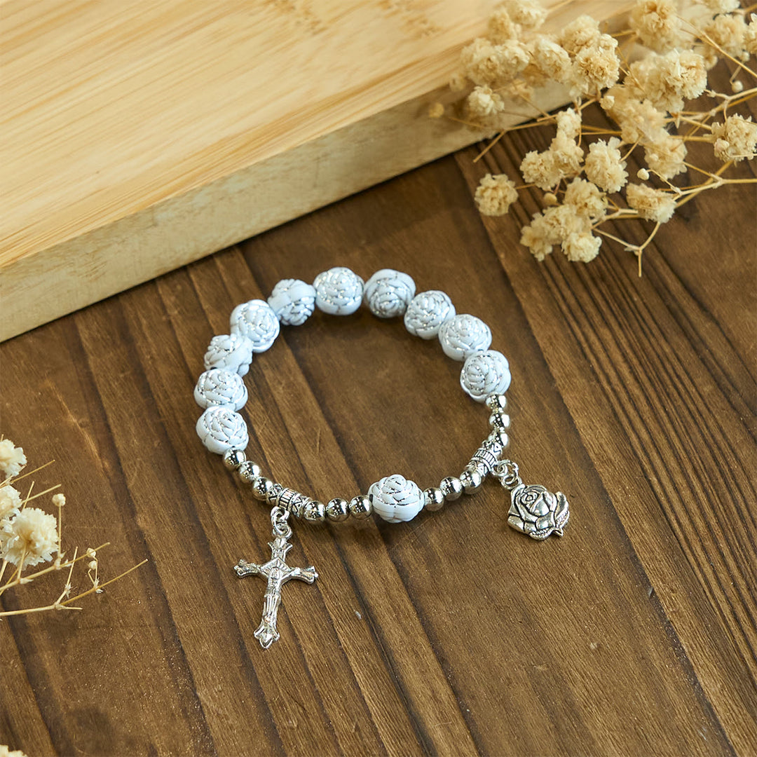 Christianartworkshop Zarte weiße Rosen, Andachtsperlen, Rosenkranz und Armbänder mit der Jungfrau Maria - image 14
