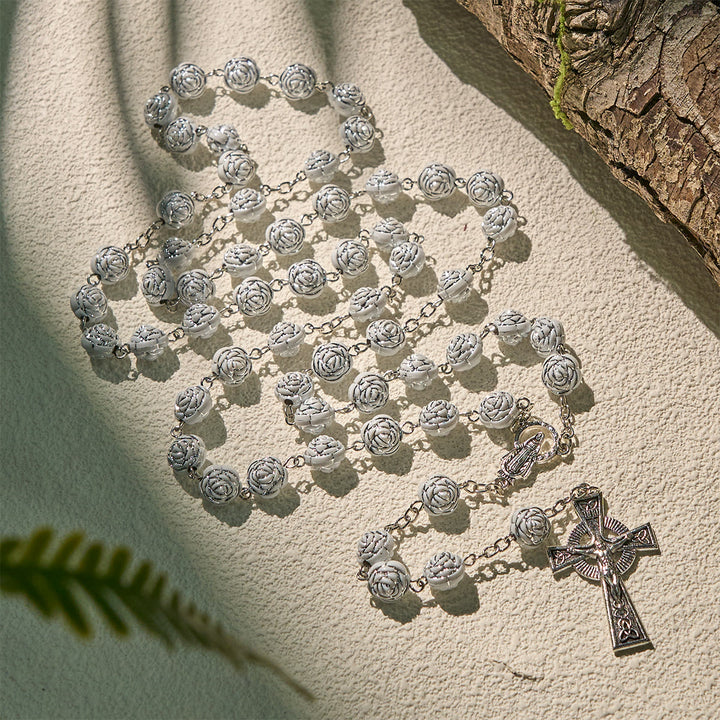 Christianartworkshop Zarte weiße Rosen, Andachtsperlen, Rosenkranz und Armbänder mit der Jungfrau Maria - Rosenkranz - image 1