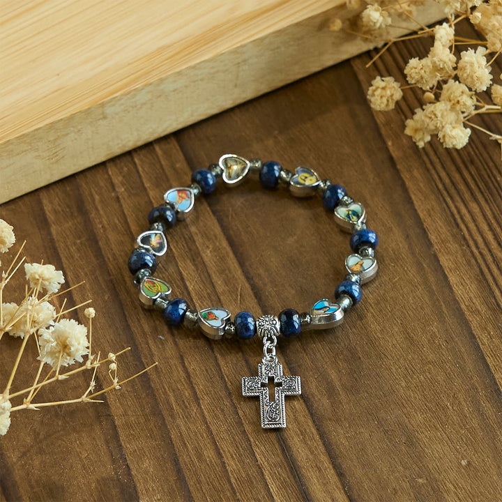 Christianartworkshop Bunte Armbänder aus Glas- und Keramikperlen mit Kreuz- und Heiligenherzanhängern - image 11