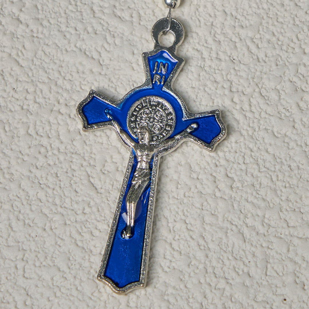 Christianartworkshop Rosenkranz aus glänzendem Kristall und blauen Blumenperlen mit Emaille-Kruzifix und Unserer Lieben Frau - image 7