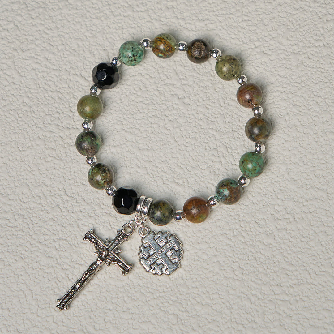 Christianartworkshop Erdige, spirituelle Armbänder im Rosenkranz-Stil mit Kruzifix und Jerusalemkreuz - image 6