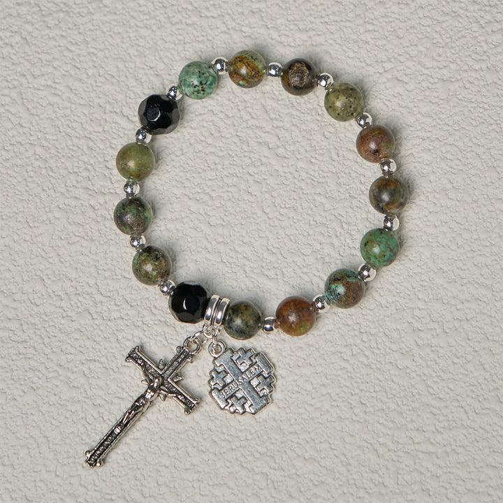 Christianartworkshop Erdige, spirituelle Armbänder im Rosenkranz-Stil mit Kruzifix und Jerusalemkreuz - image 6