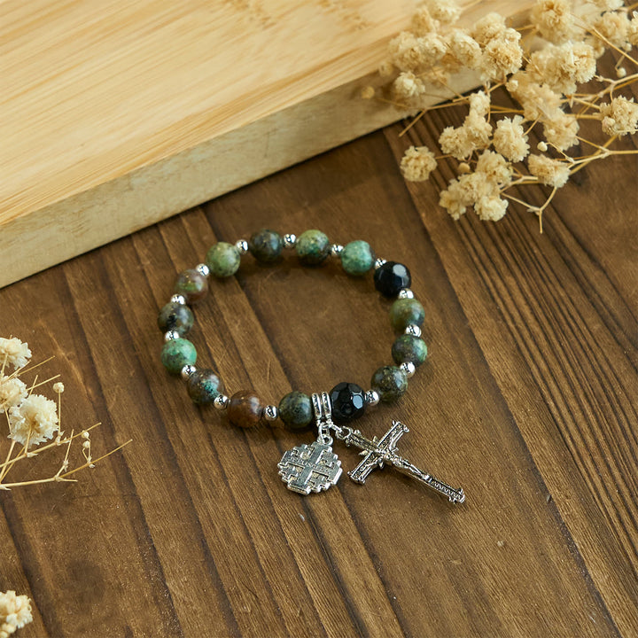 Christianartworkshop Erdige, spirituelle Armbänder im Rosenkranz-Stil mit Kruzifix und Jerusalemkreuz - image 5