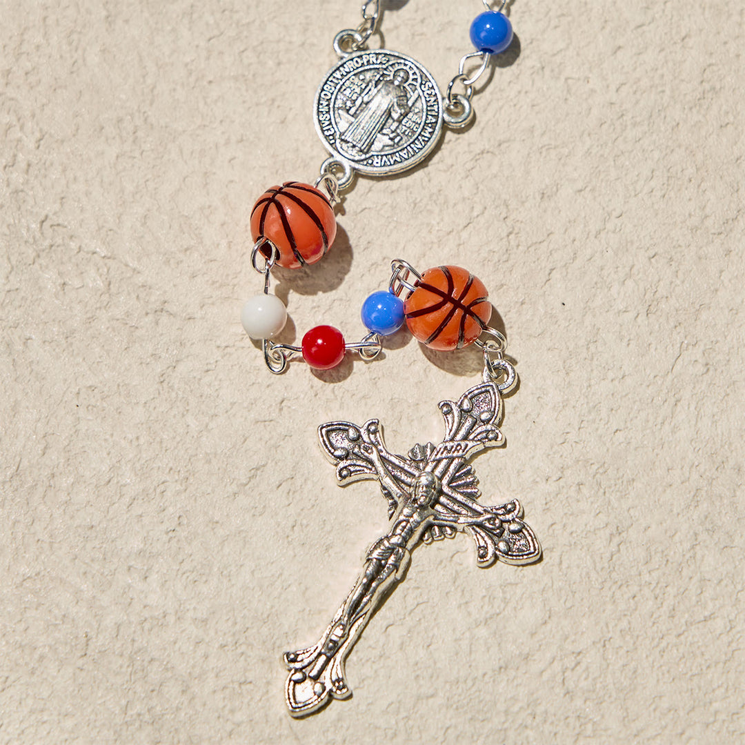 Christianartworkshop Patriotische Basketball-inspirierte Perlen mit Rosenkranz des Heiligen Benedikt für den Sportglauben - image 7