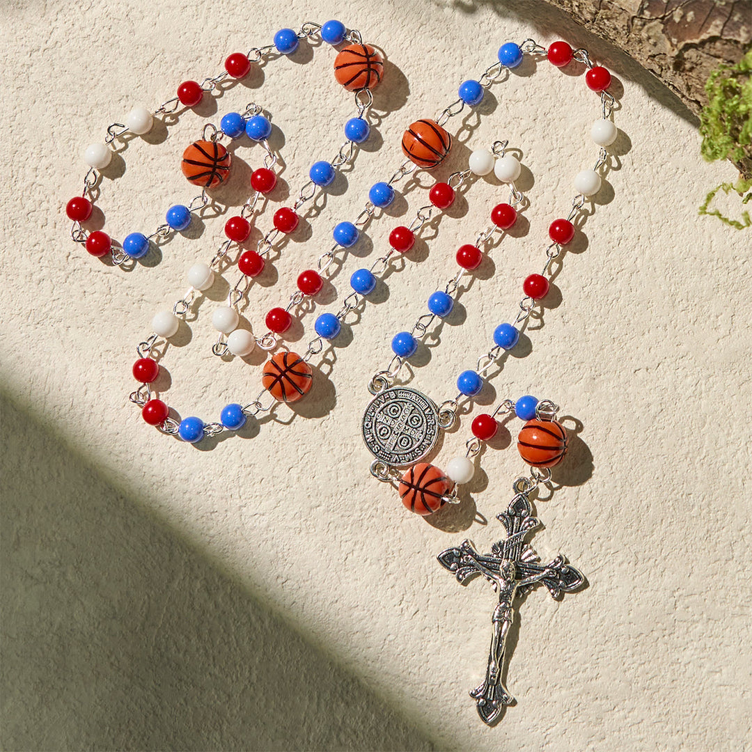 Christianartworkshop Patriotische Basketball-inspirierte Perlen mit Rosenkranz des Heiligen Benedikt für den Sportglauben - image 2