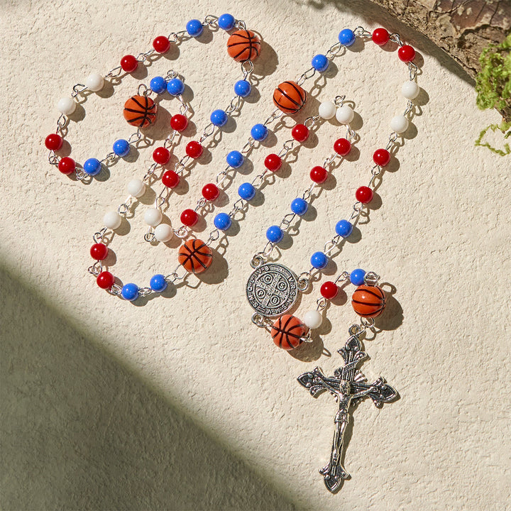 Christianartworkshop Patriotische Basketball-inspirierte Perlen mit Rosenkranz des Heiligen Benedikt für den Sportglauben - image 2